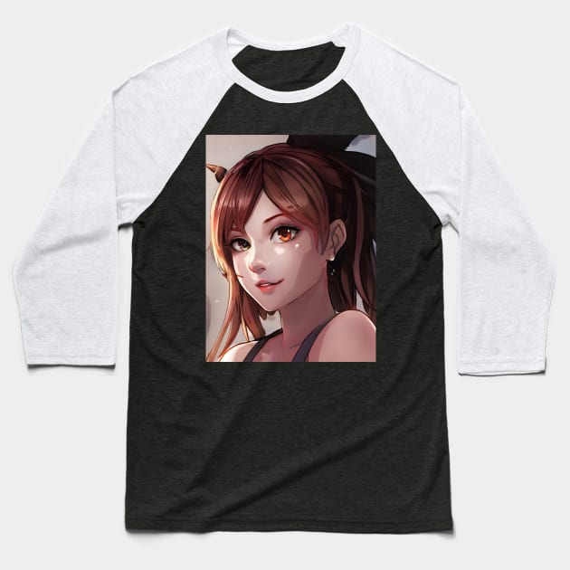 Beautiful brown hair waifu girl Baseball T-Shirt by animegirlnft